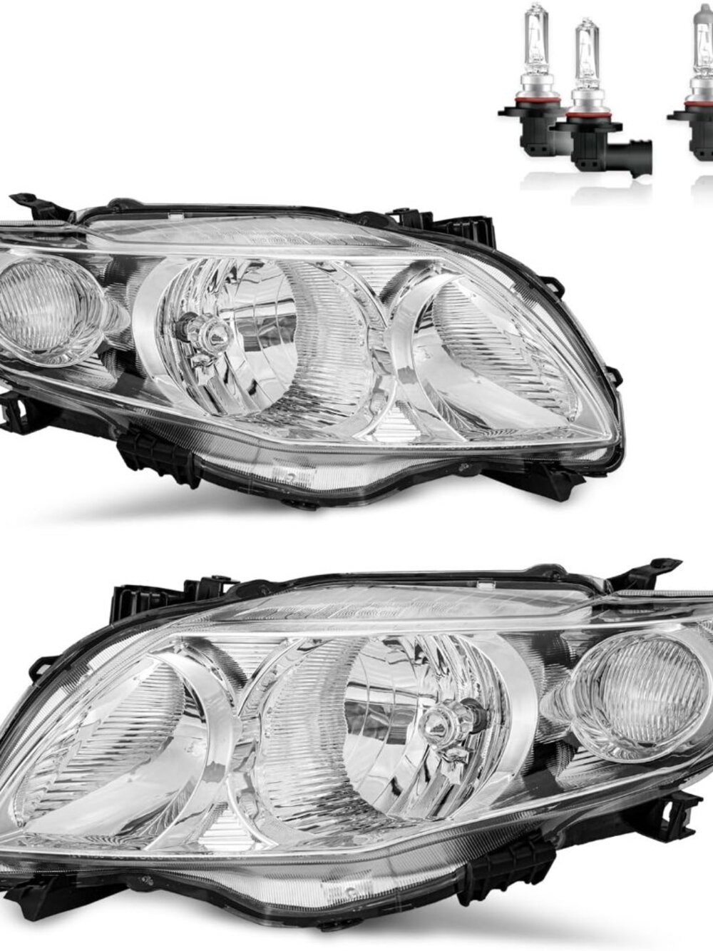 Headlights W/Bulbs for 2009 2010 Toyota Corolla Halogen Headlamp Replacement Dri